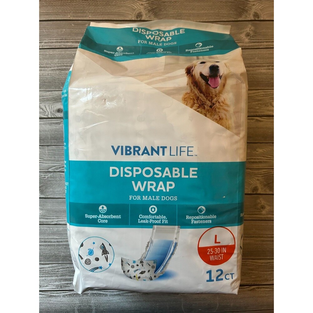 Vibrant Life Disposable Wrap Diapers for Male Dogs Size Large 25"-30" 12 Count